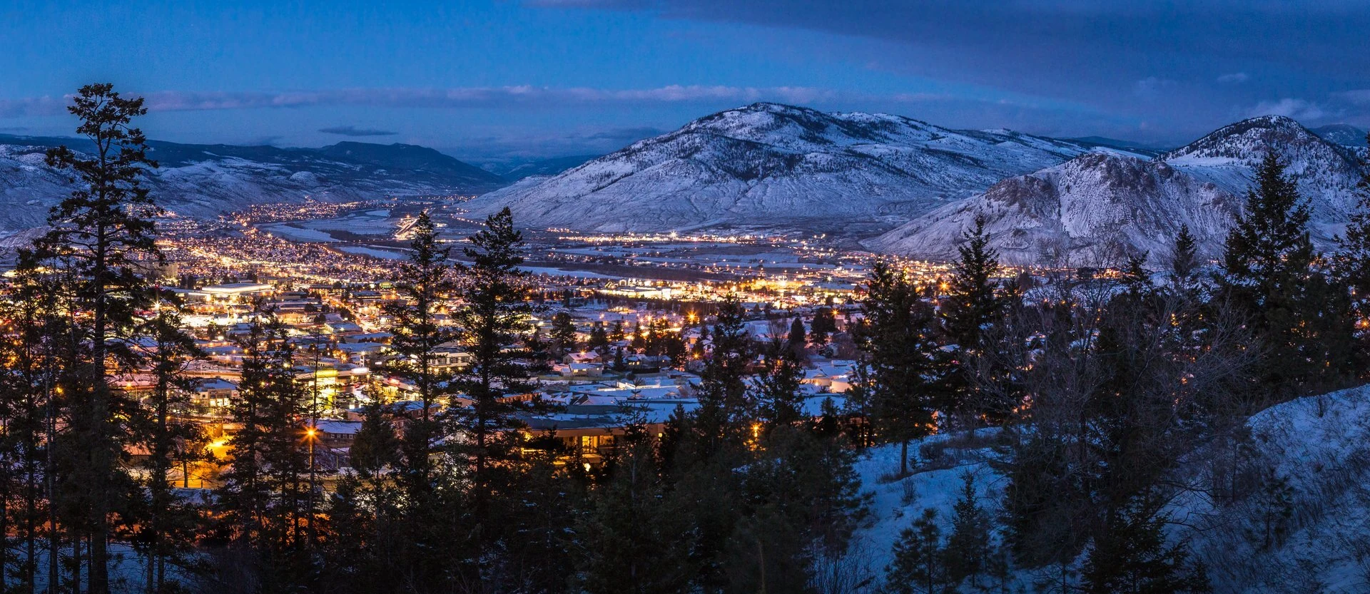 Kamloops, BC night panorama. Rogers Rental delivers equipment across the Thompson-Okanagan region