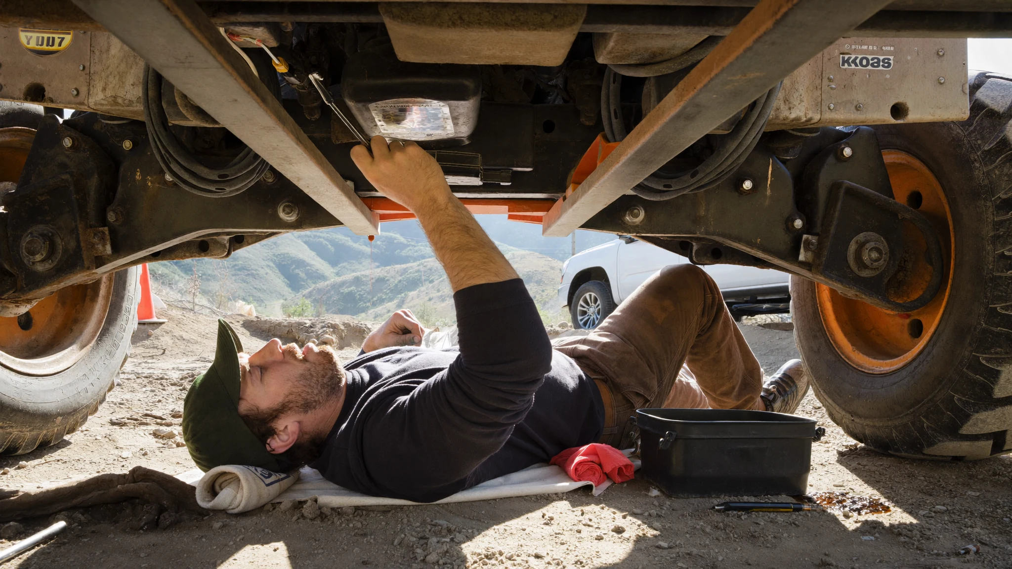 Mechanic servicing rental equipment in-house at Rogers Rental, Kamloops BC